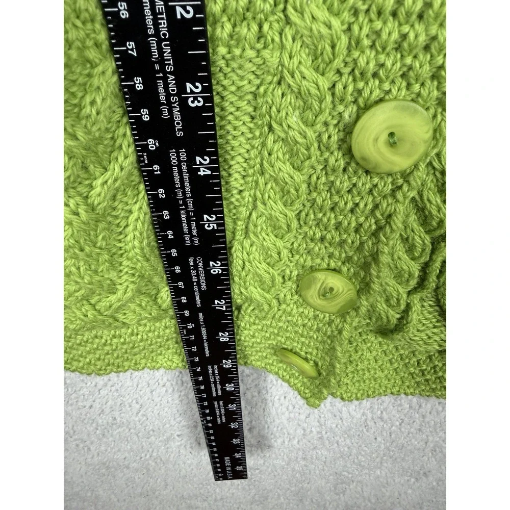 Aran Crafts Cardigan Sweater Womens Size L Green 100% Merino Wool Cable Knit